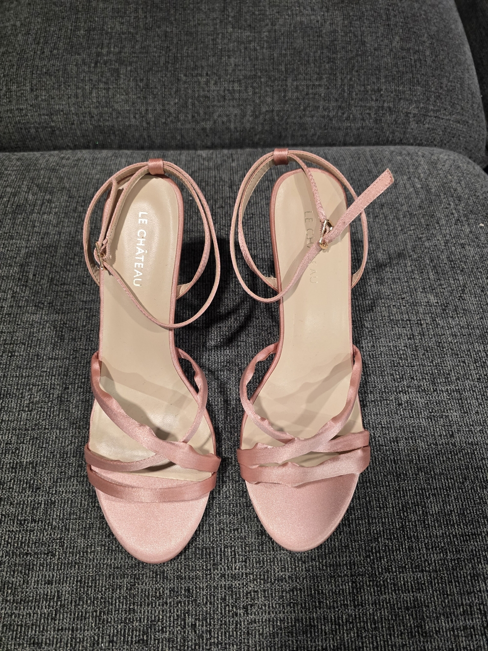 le chateau Blush Pink Satin Strappy Heels